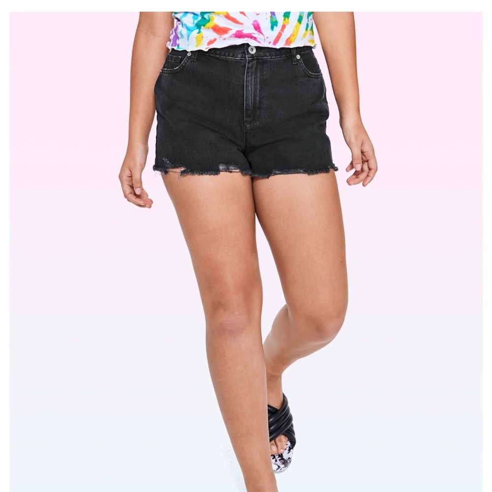 Sugar & Jade Girls Black High Rise Denim Shorts Size 8 Raw Hem